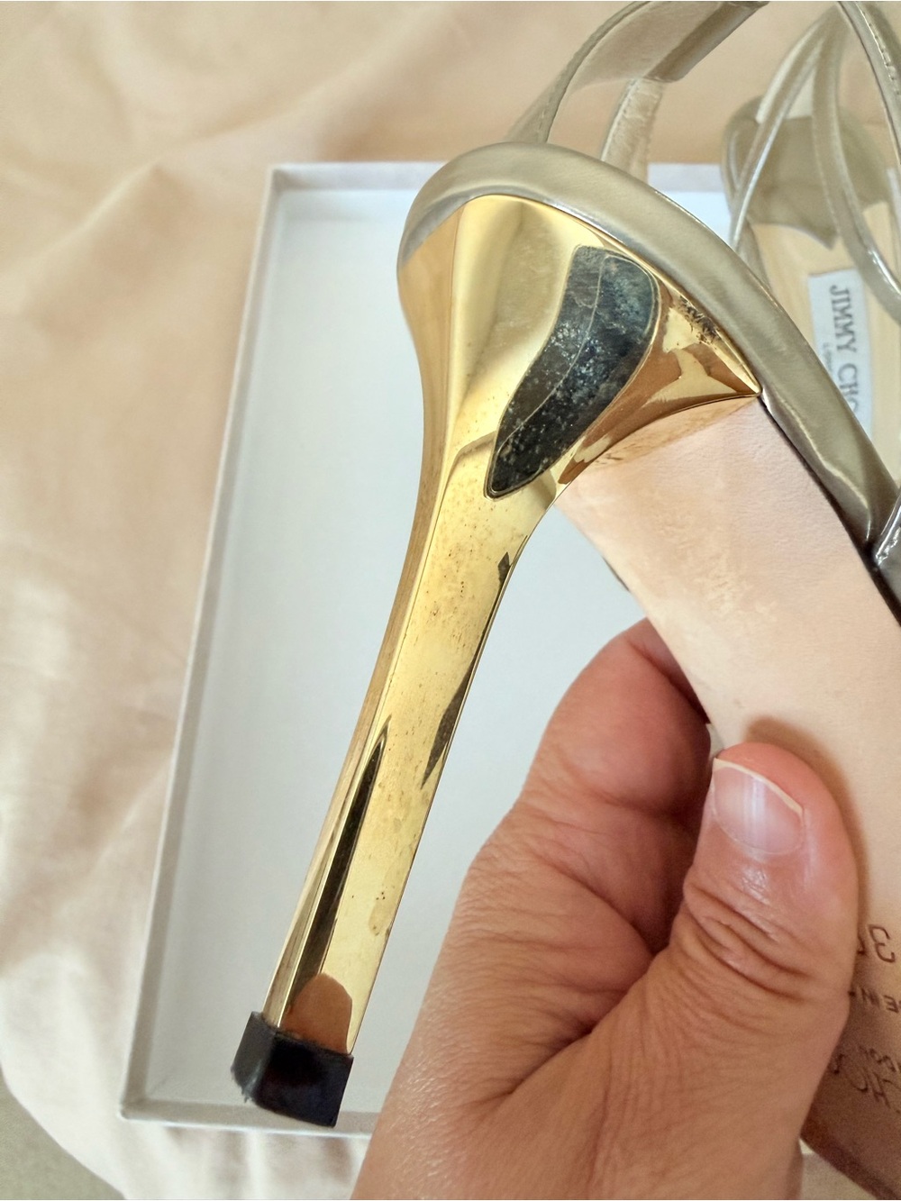 Jimmy Choo Gold Strappy Ankle-Strap Heels price firm - Picture 3 of 6